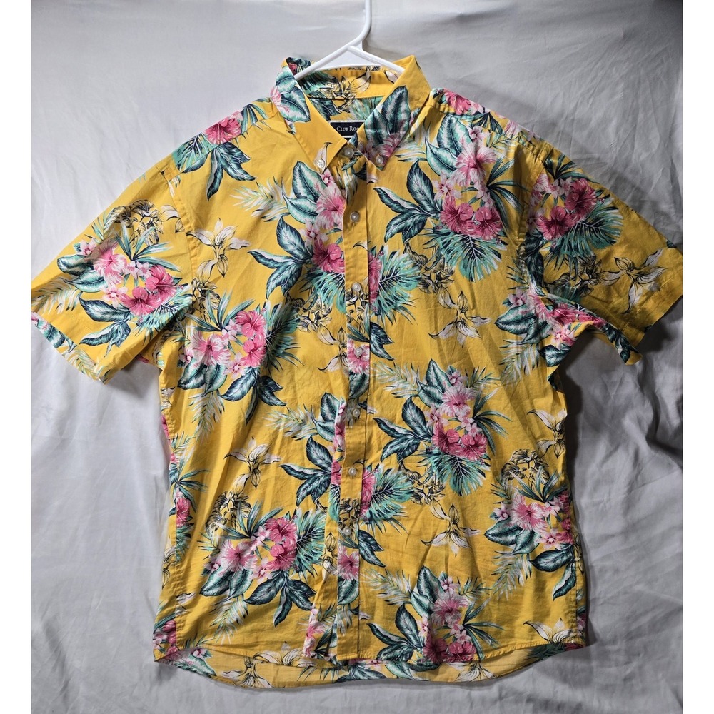 Club Room Yellow Tropical Floral Short-Sleeve Button-Down Shirt